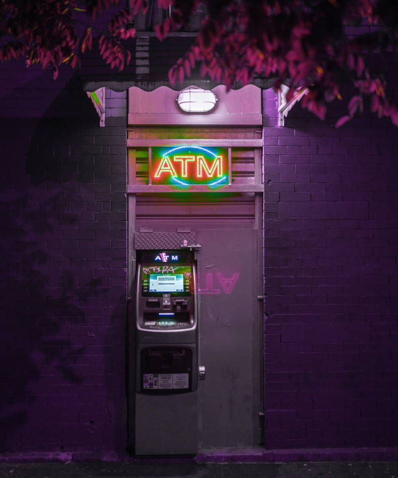 Neon ATM in the dark