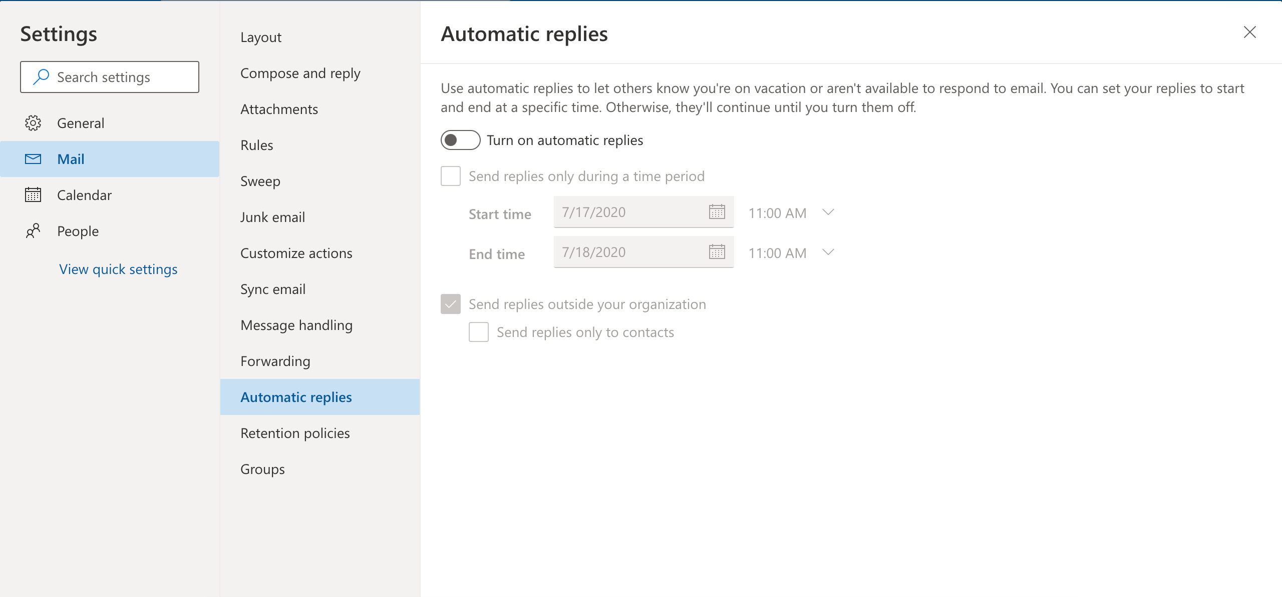 How to set an out of office message in Outlook
