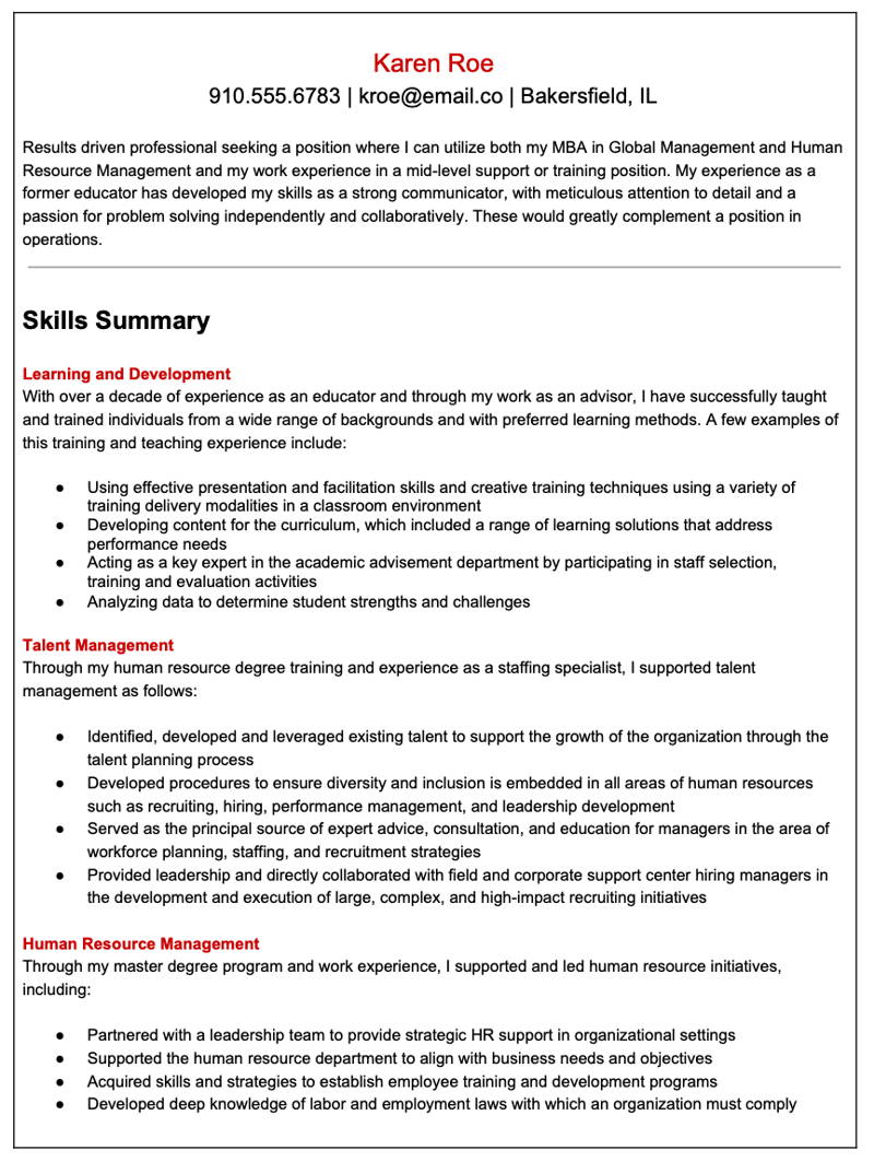 functional area meaning in resume